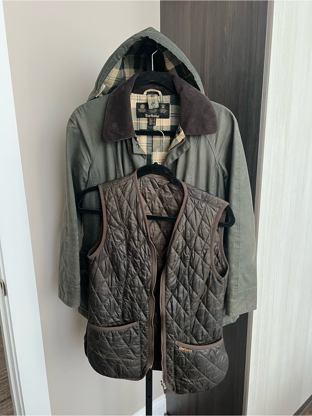 Barbour Olive Waxed Jacket with Brown Quilted Vest - Two-Piece Set